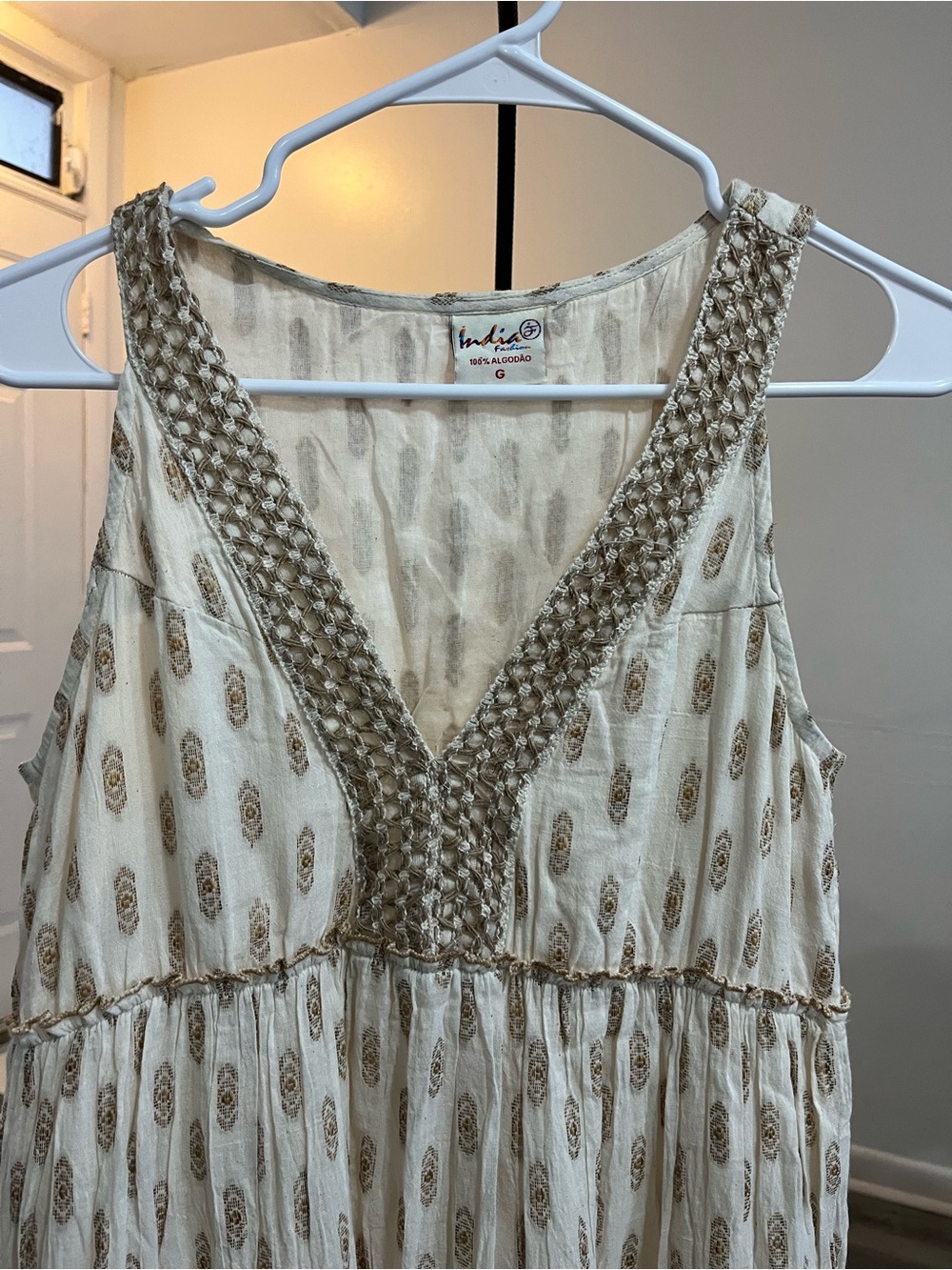 Cream V-Neck Cotton Maxi Dress - Picture 9 of 9